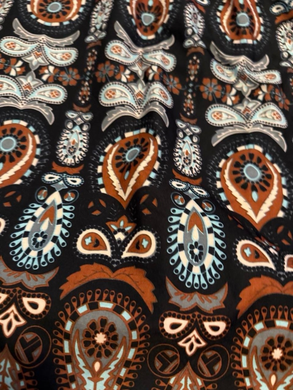 Boho Patterned Elastic Waist Midi Skirt - Black & Brown - Picture 5 of 6